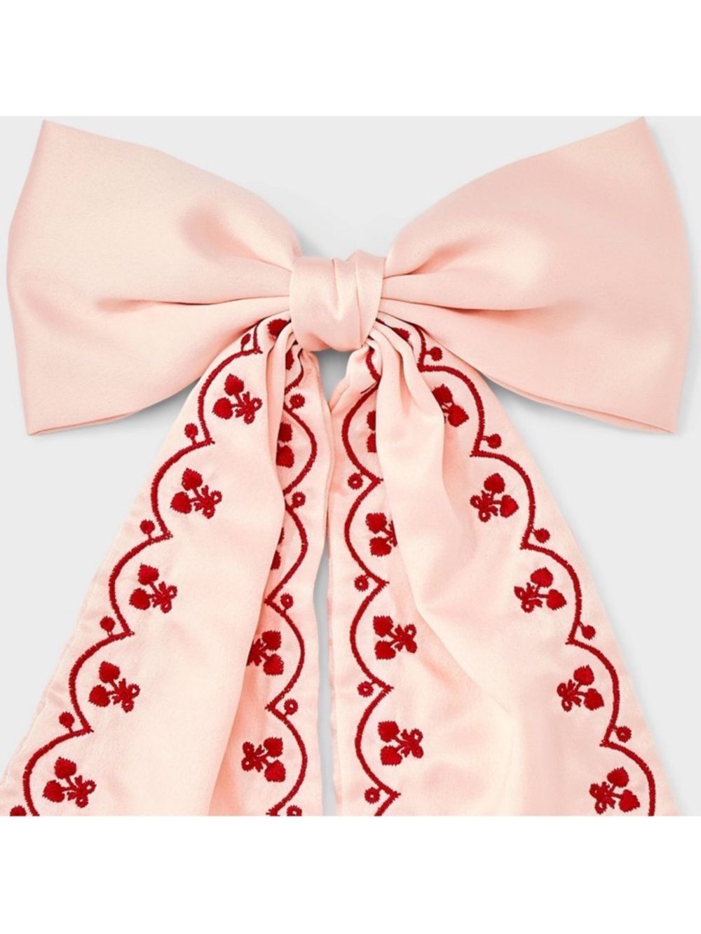 a new day Pink Red Scalloped Embroidered Hearts Bow Tie Hair Clip - Picture 4 of 6